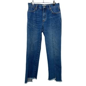 MNG Mango High Waist Straight Leg Step Raw Hem Denim Jeans Size 6